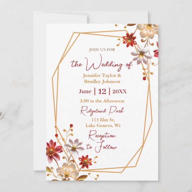 Hochzeit in Burgund und Gold Einladung (Vorderseite)