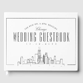 Hochzeit in Chicago | Moderner Deko Skyline Gästebuch
