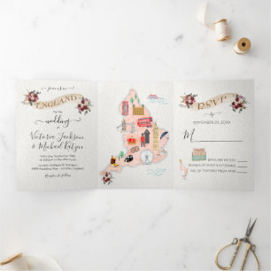Hochzeit in England - Tri-Fold-Einladung Dreifach Gefaltete Einladung
