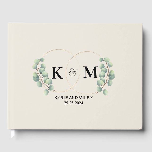 Hochzeit in Eukalyptus-Monogramm Gästebuch (Vorderseite)