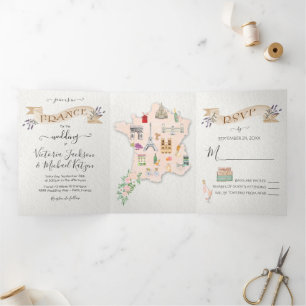 Hochzeit in Frankreich Tri-Fold Einladung