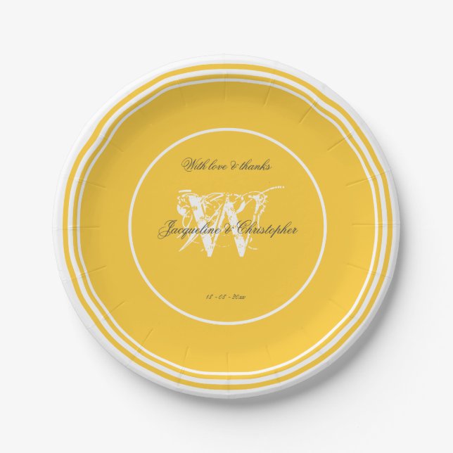 Hochzeit in Gelb und Weiß Chic Pappteller (Vorderseite)