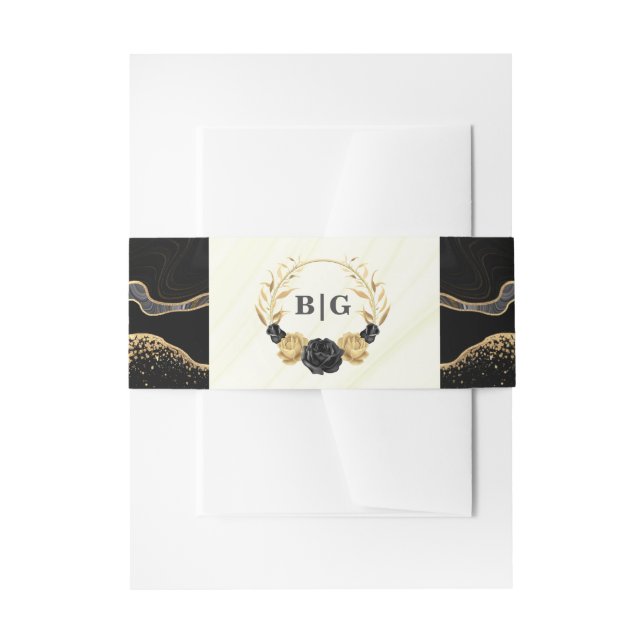 Hochzeit in Gold und Schwarz Einladungsbanderole (Vorderseite Beispiel)