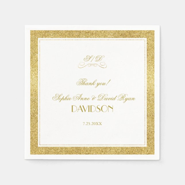 Hochzeit in Gold und Weiß an der Grenze Serviette (Vorderseite)
