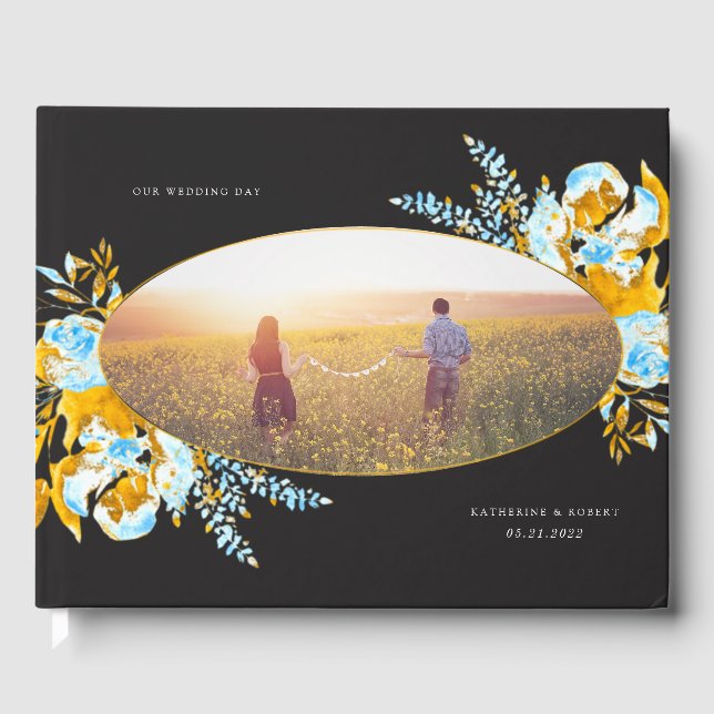 Hochzeit in goldfarbenem Türkis Gästebuch (Vorderseite)