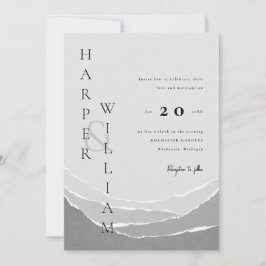 Hochzeit in grauen zerrissenen Papierbergen Einladung