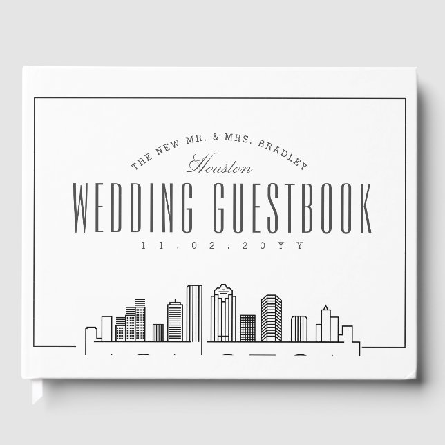 Hochzeit in Houston | Moderner Deko Skyline Gästebuch (Vorderseite)