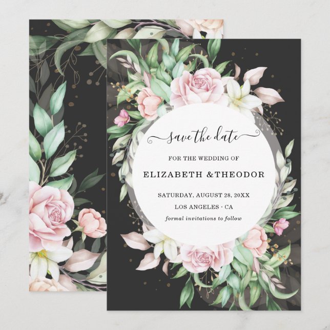 Hochzeit in Luxus, Schwarz und Rosa Save The Date (Vorne/Hinten)