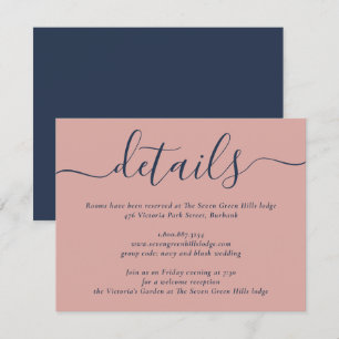 Hochzeit in Navy Blue und Blush Modern Script Begleitkarte