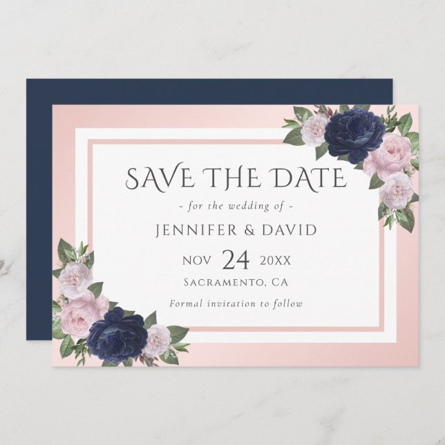 Hochzeit in Navy Blue und Blush speichern das Datu Save The Date (Vorne/Hinten)