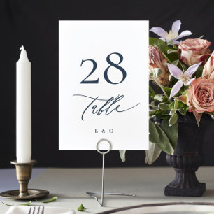 Hochzeit in Navy Blue und White Calligraphy Tischnummer