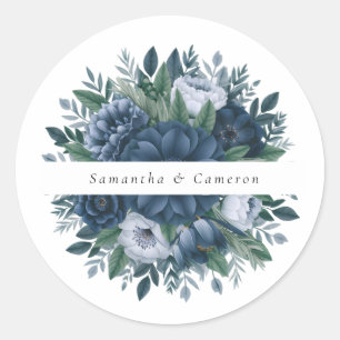 Hochzeit in Navy und Hellblau Runder Aufkleber