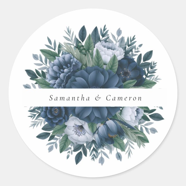 Hochzeit in Navy und Hellblau Runder Aufkleber (Vorderseite)