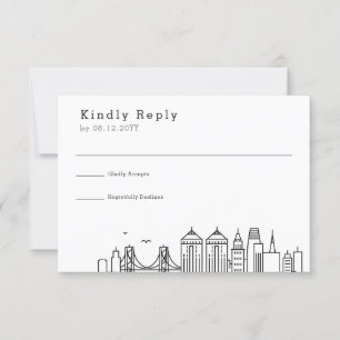 Hochzeit in Oakland   Stilisierte Skyline RSVP Karte
