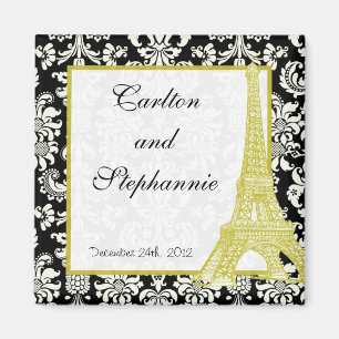 Hochzeit in Paris Black Damask Magnet Gefallen