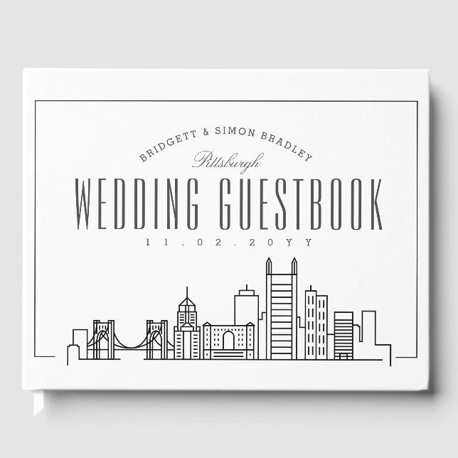 Hochzeit in Pittsburgh | Moderner Deko Skyline Gästebuch (Vorderseite)