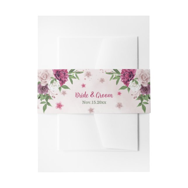 Hochzeit in Rosa-Lila-Bordeaux Einladungsbanderole (Vorderseite Beispiel)