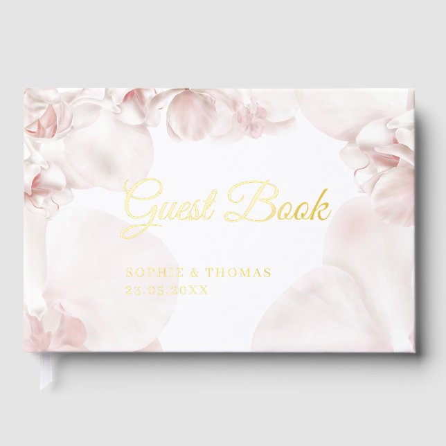 Hochzeit in Rosa-Orchideen Gästebuch (Vorderseite)