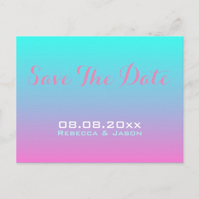 Hochzeit in Rosa türkis ombre sparen das Datum Ankündigungspostkarte (Vorderseite)