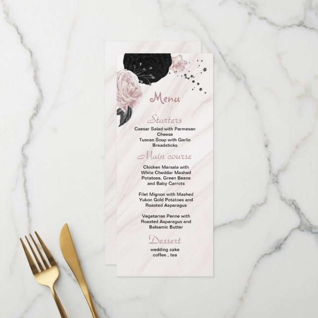 Hochzeit in Rosa und Schwarz Menükarte (Vorderseite/Rückseite Beispiel)