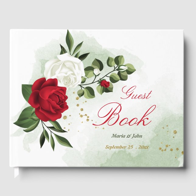 Hochzeit in Rot-Weiß-Blume Gästebuch (Vorderseite)