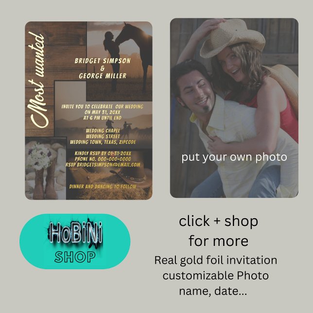 Hochzeit in rustikaler Landschaft Folieneinladung (rustic texas wild west collage wedding foil invitation)
