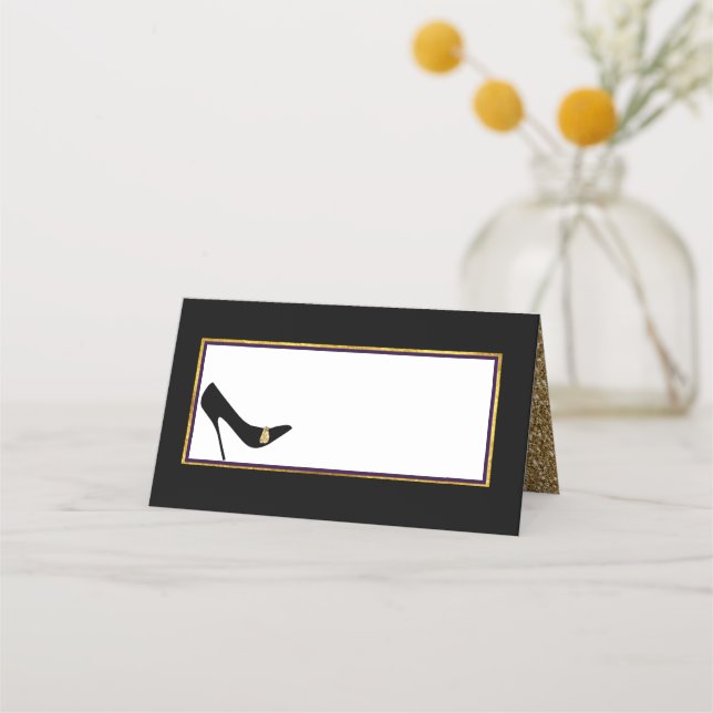 Hochzeit in Schwarz und Gold Platzkarte (Vorderseite)