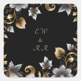 Hochzeit in Schwarz und Gold Quadratischer Aufkleber