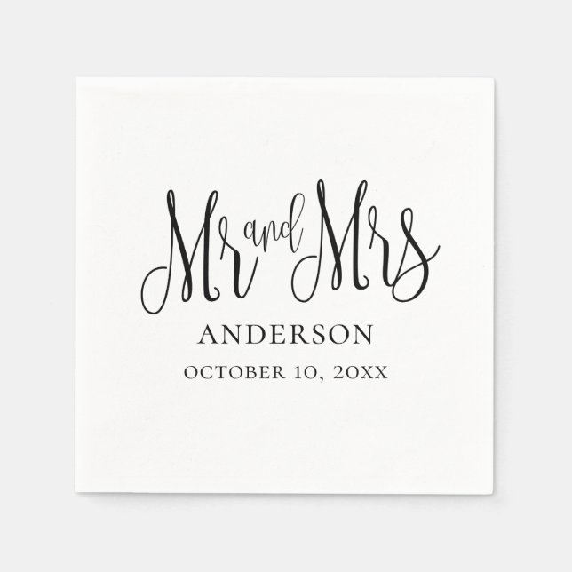 Hochzeit in Schwarz-Weiß-Kalligrafie. Herr und Her Serviette (Vorderseite)
