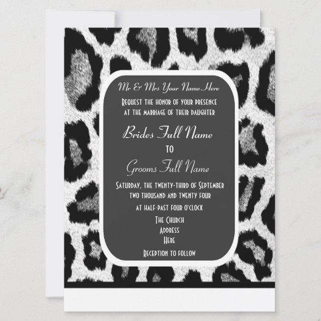 Hochzeit in Schwarz-Weiß-Leoparden Einladung (Vorderseite)