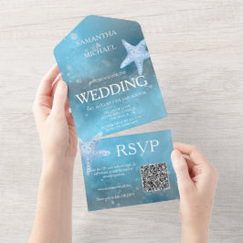 Hochzeit in tiefblauem Meer in einer Einladung