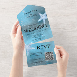 Hochzeit in tiefblauem Meer in einer Einladung