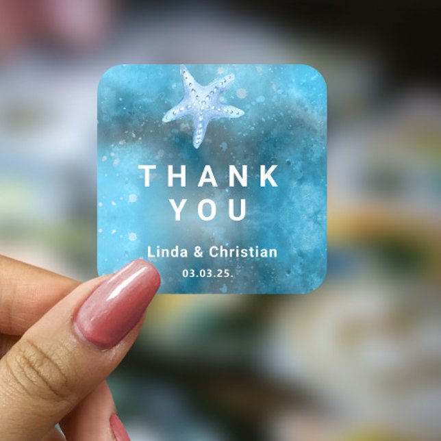 Hochzeit in tiefblauem Meer Quadratischer Aufkleber (Von Creator hochgeladen)