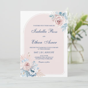 Hochzeit in trostfreiem Blau und Rosa Einladung