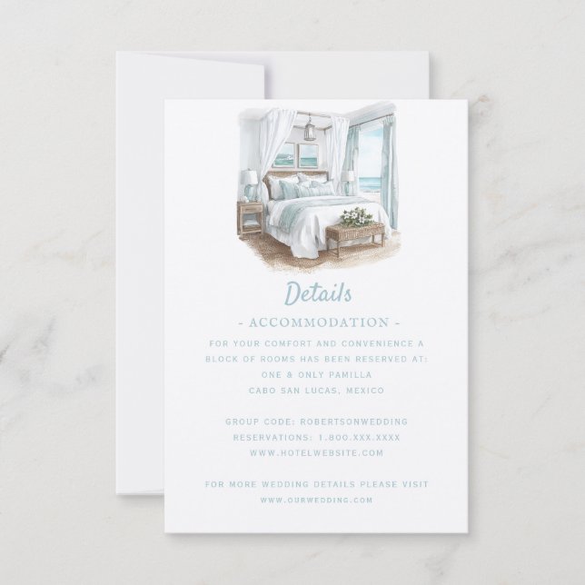 Hochzeit in Urlaubsort am Strand | Details RSVP Karte (Vorderseite)