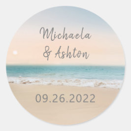 Hochzeit in Urlaubsort am Strand Runder Aufkleber