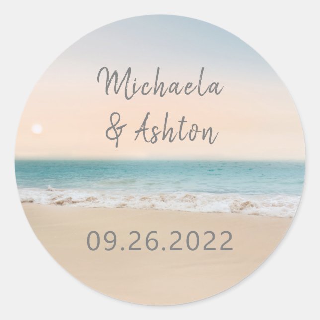 Hochzeit in Urlaubsort am Strand Runder Aufkleber (Vorderseite)