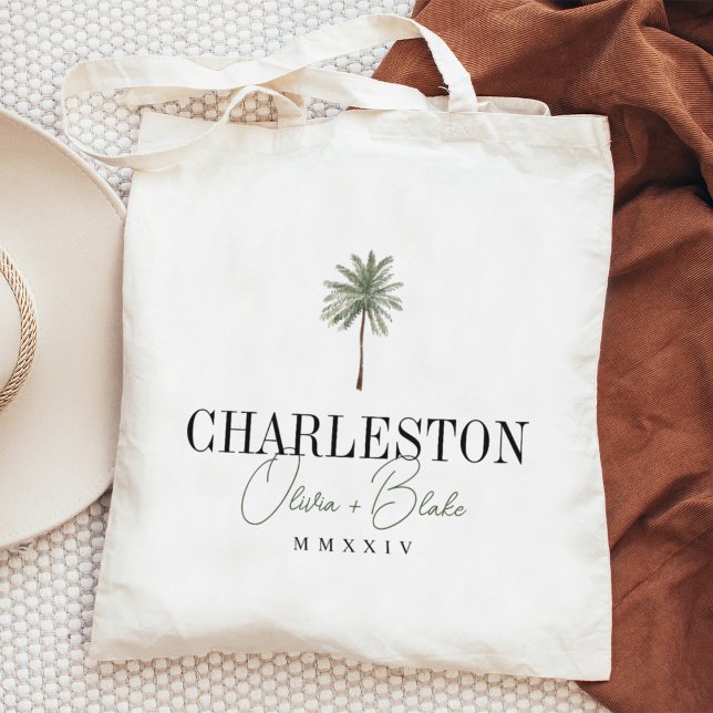 Hochzeit in Urlaubsort Aquarellpalme Willkommen Tragetasche (Coastal palm tree wedding totes)