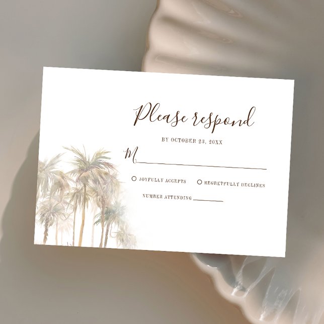 Hochzeit in Urlaubsort Aquarellpalmen an der Küste RSVP Karte (Coastal Destination Wedding Palm Trees RSVP Card)