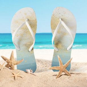 Hochzeit in Urlaubsort Blue White Gold Flip Flops