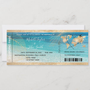 Hochzeit in Urlaubsort Boarding Pass Flugzeug Icon Einladung