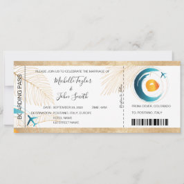 Hochzeit in Urlaubsort Boarding Pass Flugzeug Icon Einladung