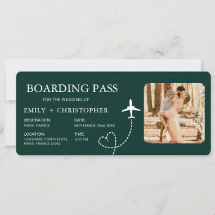 Hochzeit in Urlaubsort Boarding Pass Flugzeug Tick