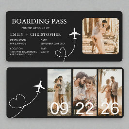 Hochzeit in Urlaubsort Boarding Pass Flugzeug Tick