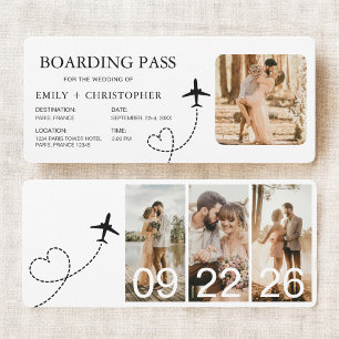 Hochzeit in Urlaubsort Boarding Pass Flugzeug Tick