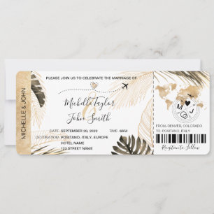 Hochzeit in Urlaubsort Boarding Pass Flugzeug Trop Einladung