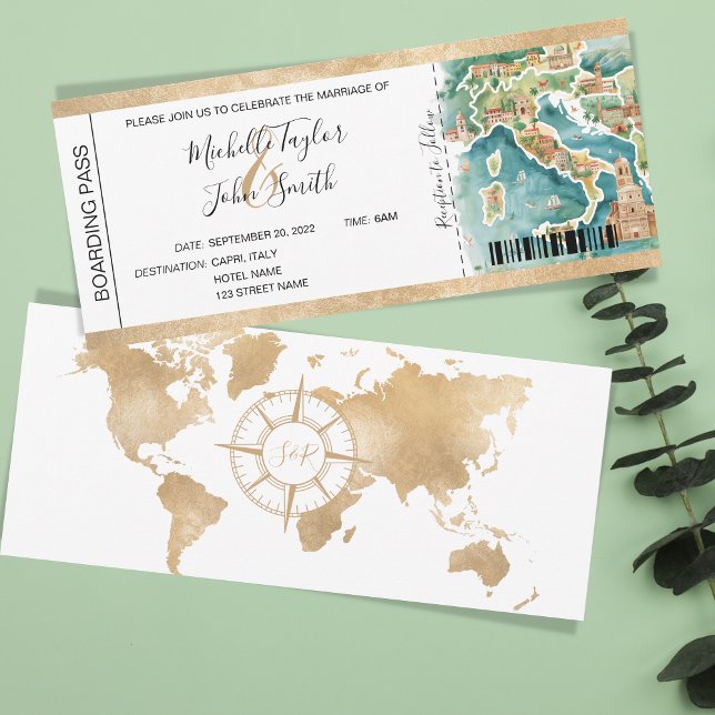Hochzeit in Urlaubsort Boarding Pass Italien Einladung (Von Creator hochgeladen)
