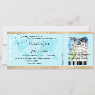 Hochzeit in Urlaubsort Boarding Pass Santorini Gri Einladung