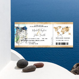 Hochzeit in Urlaubsort Boarding Pass Santorini Gri Einladung