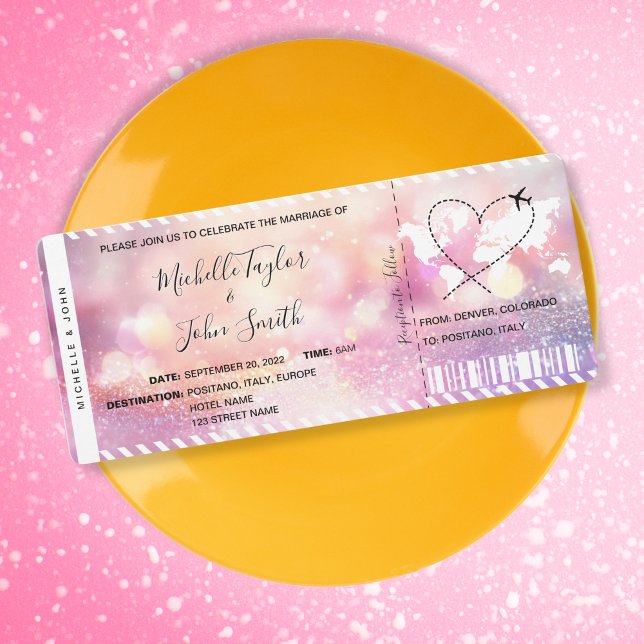 Hochzeit in Urlaubsort Boarding Ticket Gold Plan Einladung (Von Creator hochgeladen)